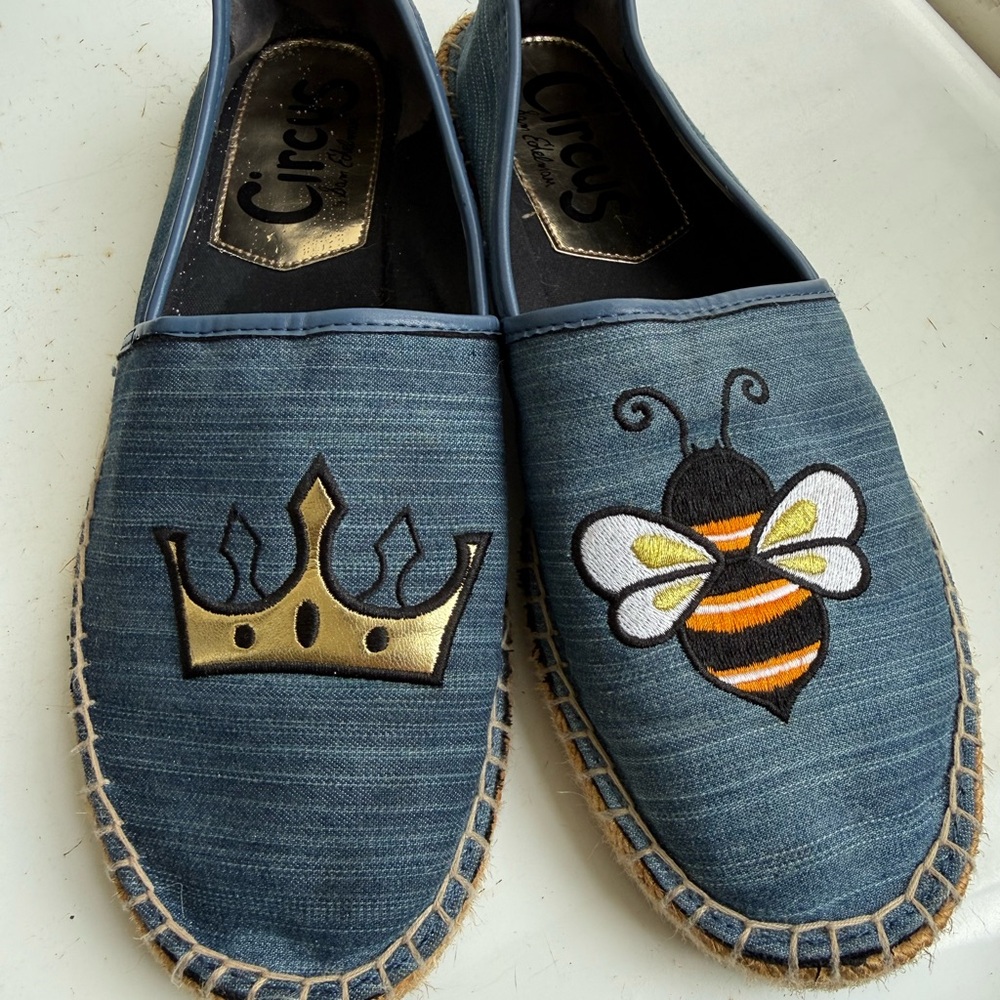 Circus by Sam Edelman Blue Espadrilles with “Queen Bee” Embroidery